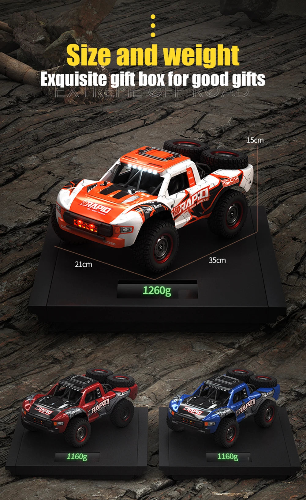 70KM/H 4WD RC Car With LED Headlight Remote Control Car