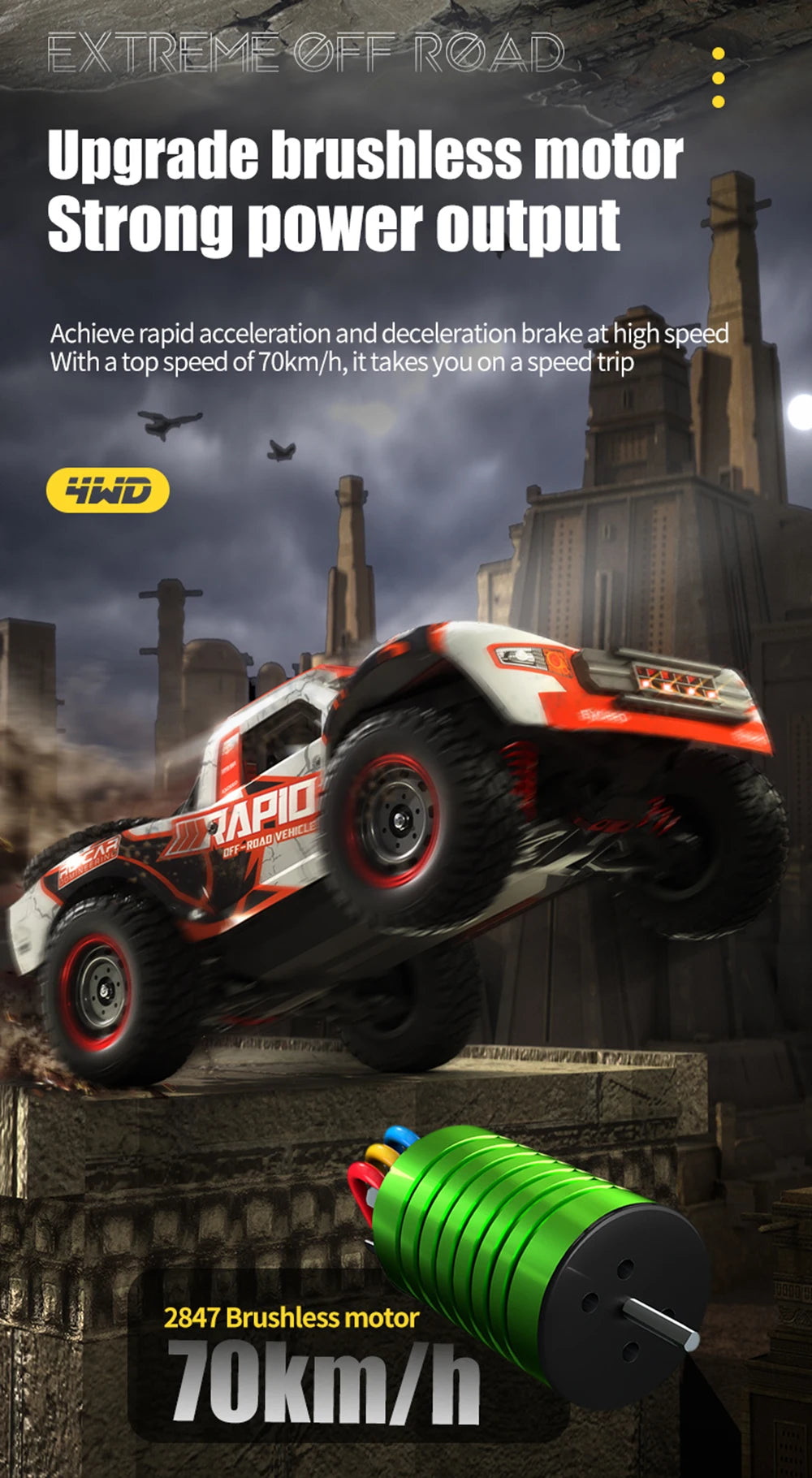 70KM/H 4WD RC Car With LED Headlight Remote Control Car