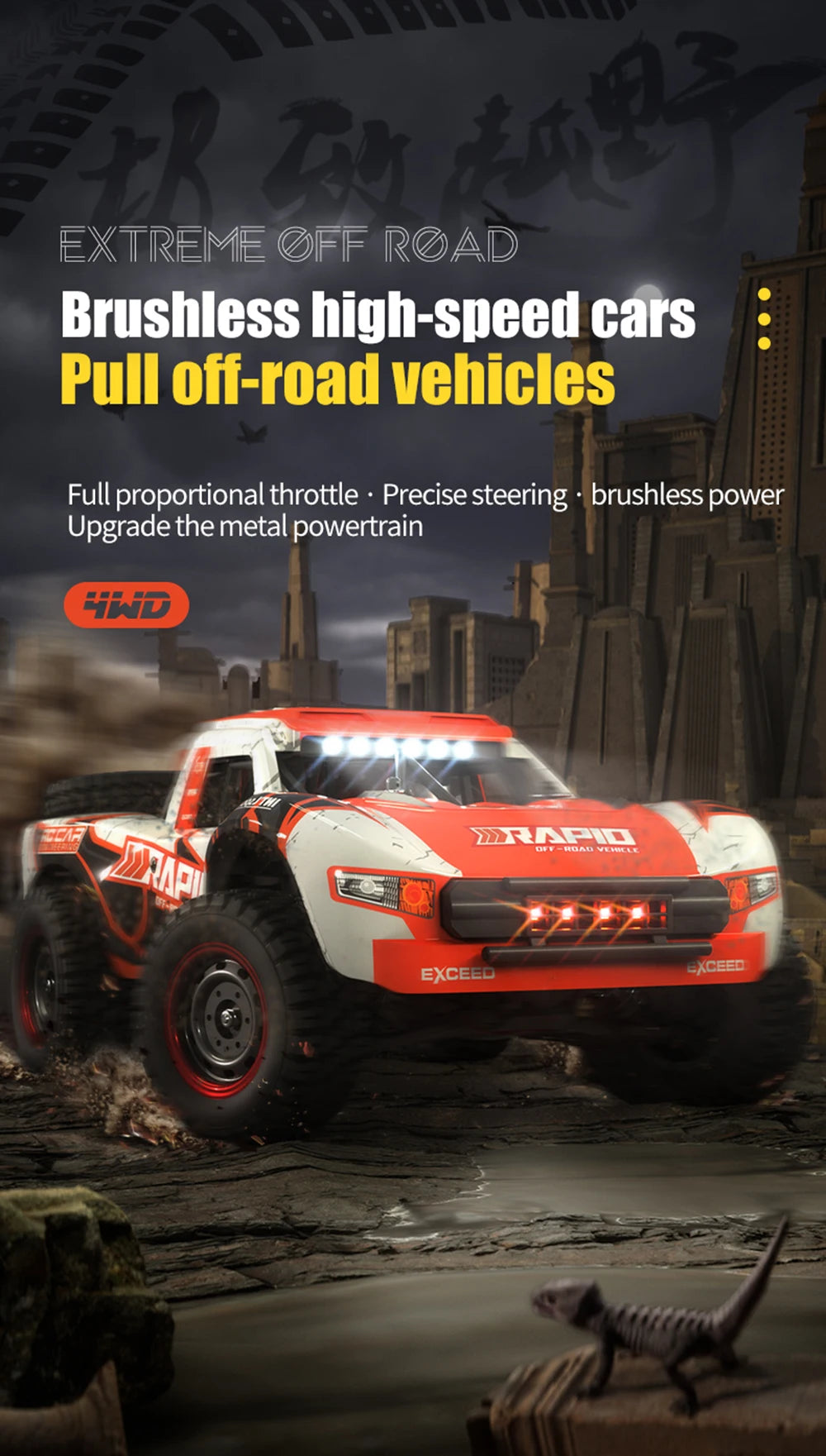 70KM/H 4WD RC Car With LED Headlight Remote Control Car