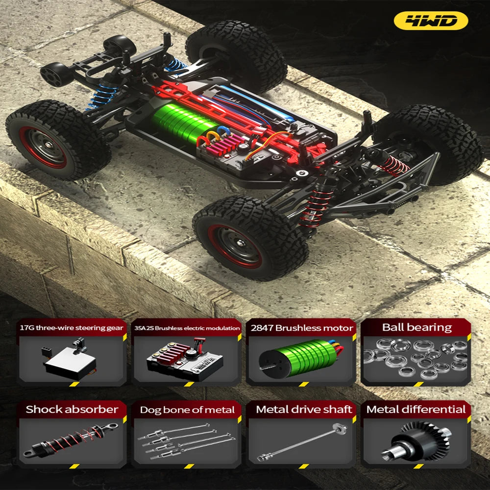 70KM/H 4WD RC Car With LED Headlight Remote Control Car