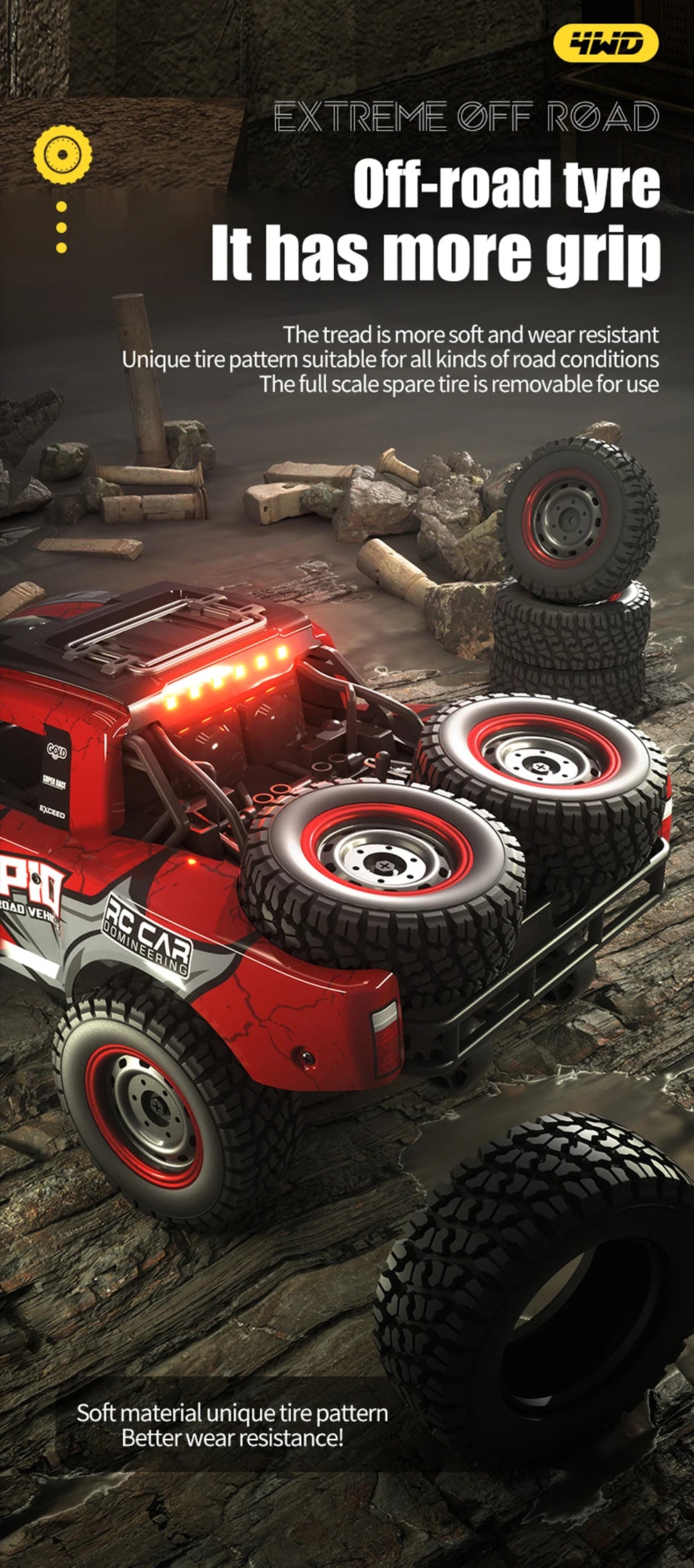 70KM/H 4WD RC Car With LED Headlight Remote Control Car