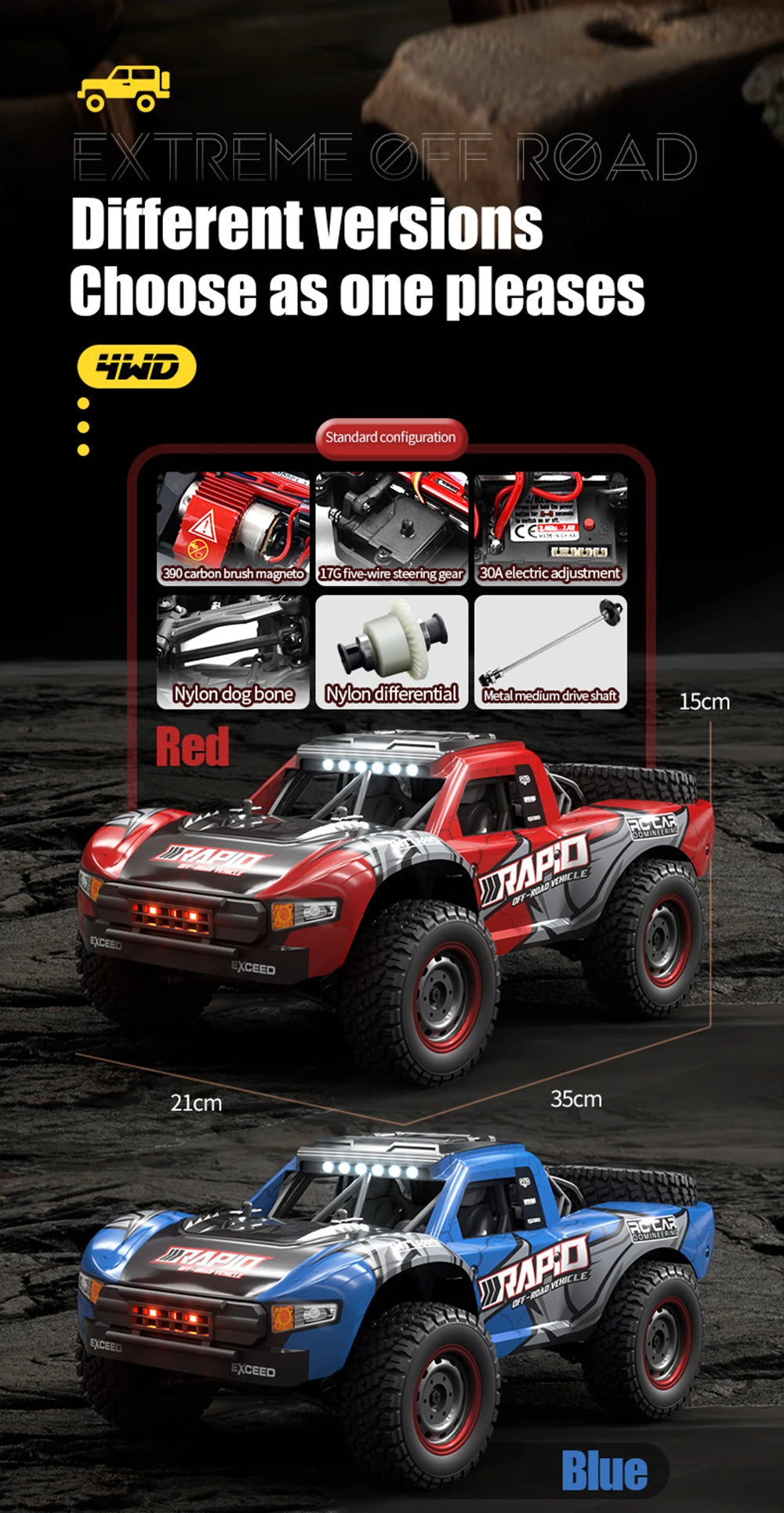 70KM/H 4WD RC Car With LED Headlight Remote Control Car