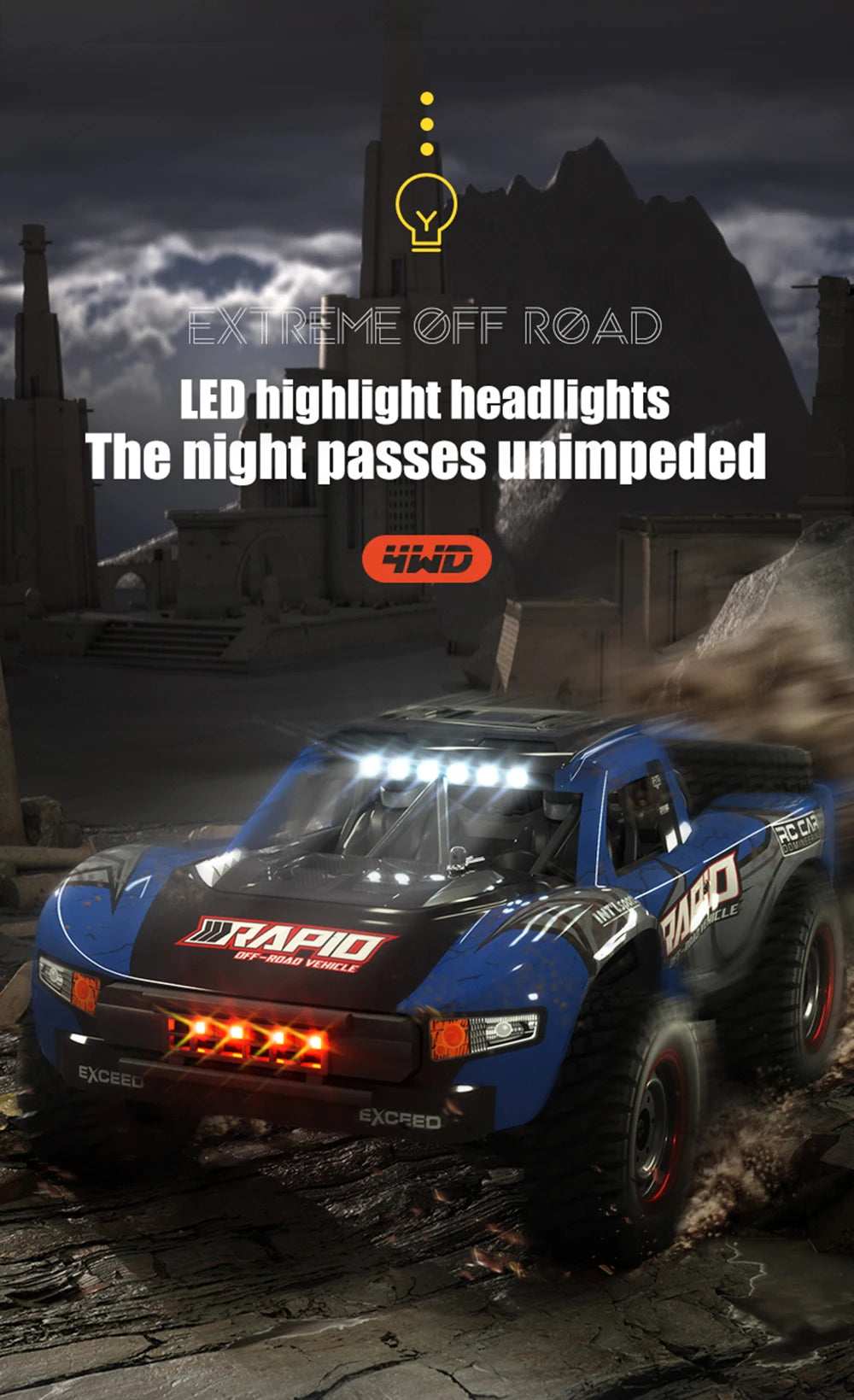 70KM/H 4WD RC Car With LED Headlight Remote Control Car