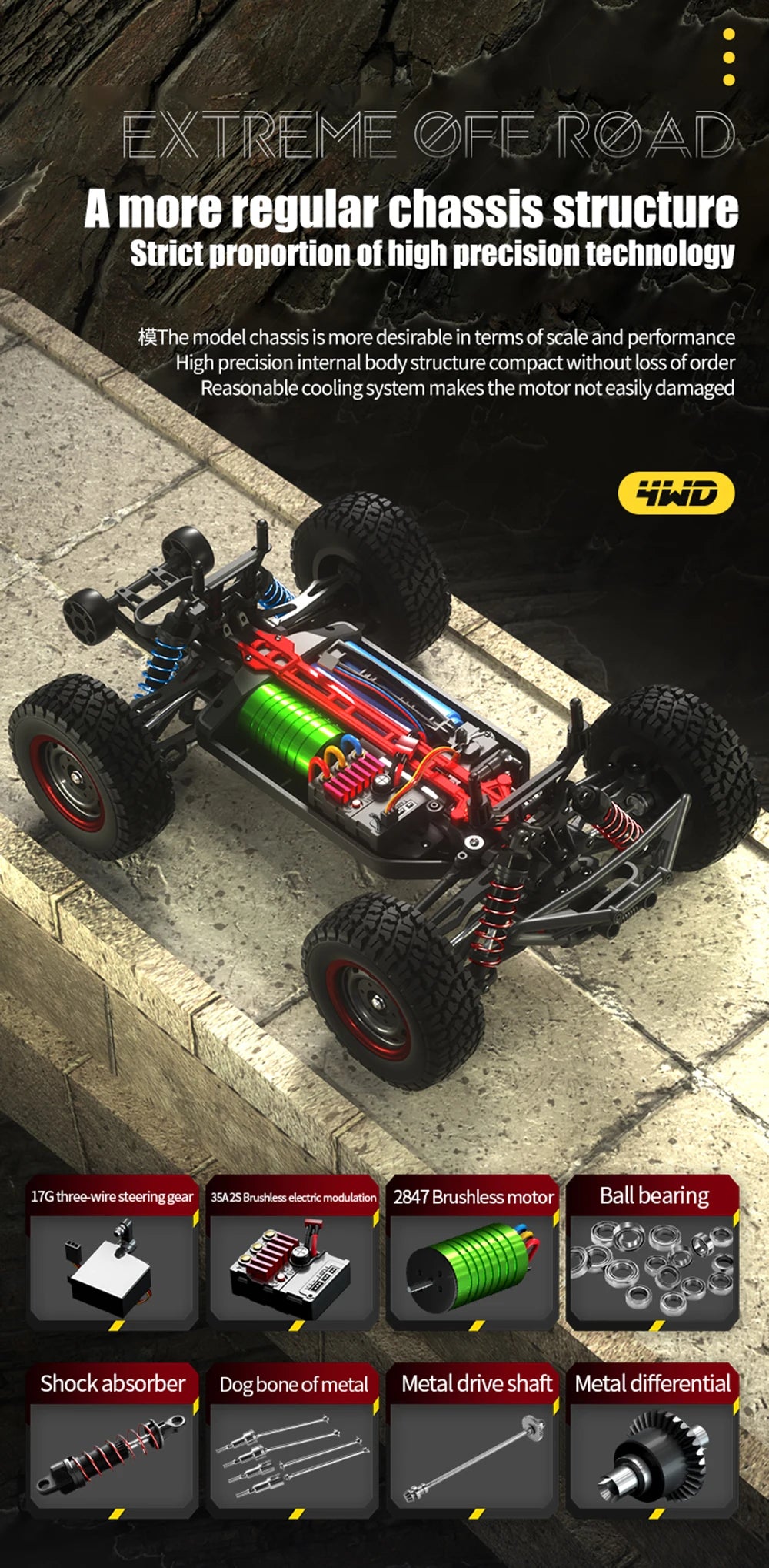 70KM/H 4WD RC Car With LED Headlight Remote Control Car